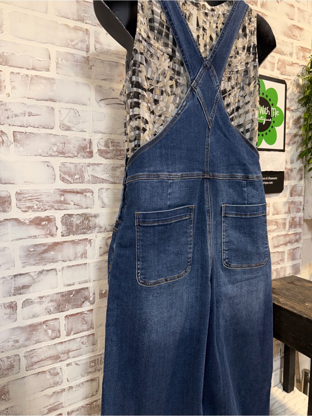 Women's Dark Blue Denim Overalls with Wide Legs Large/XL - Picture 10 of 10